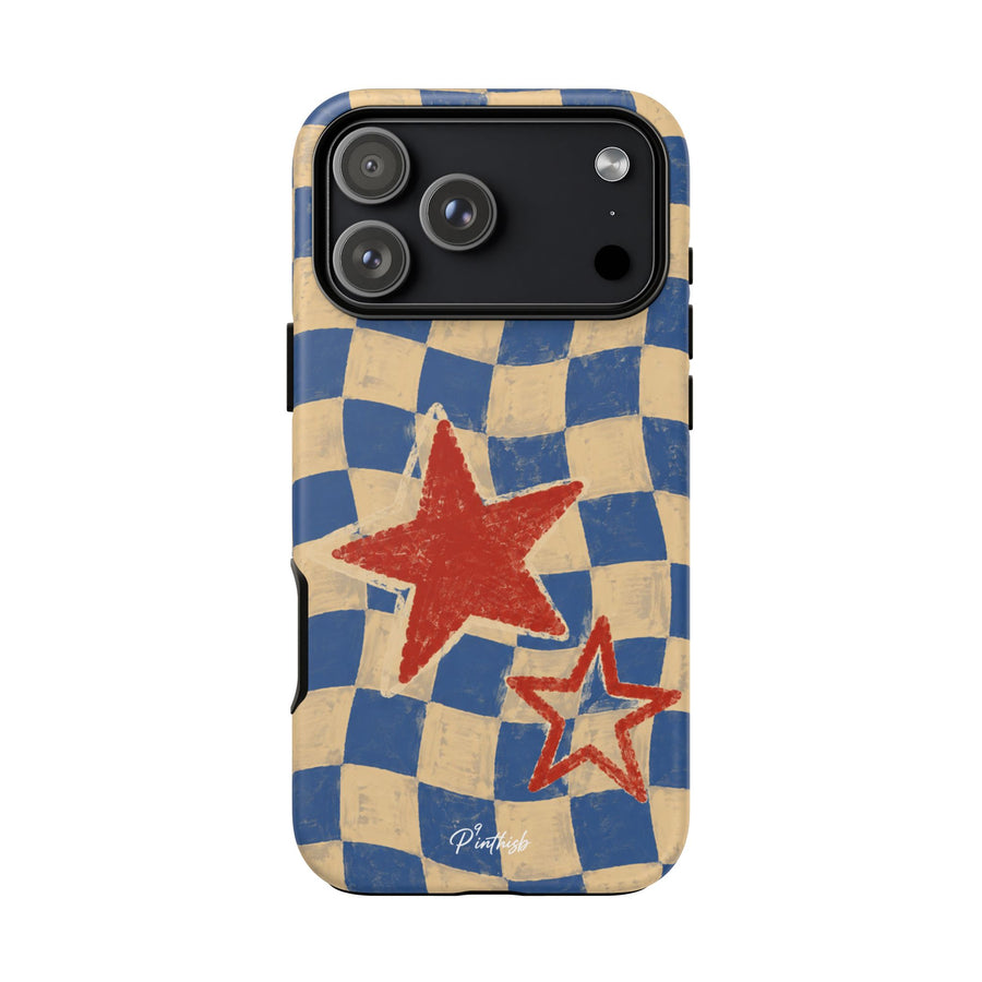 Blue & Cream Retro Star Phone Case