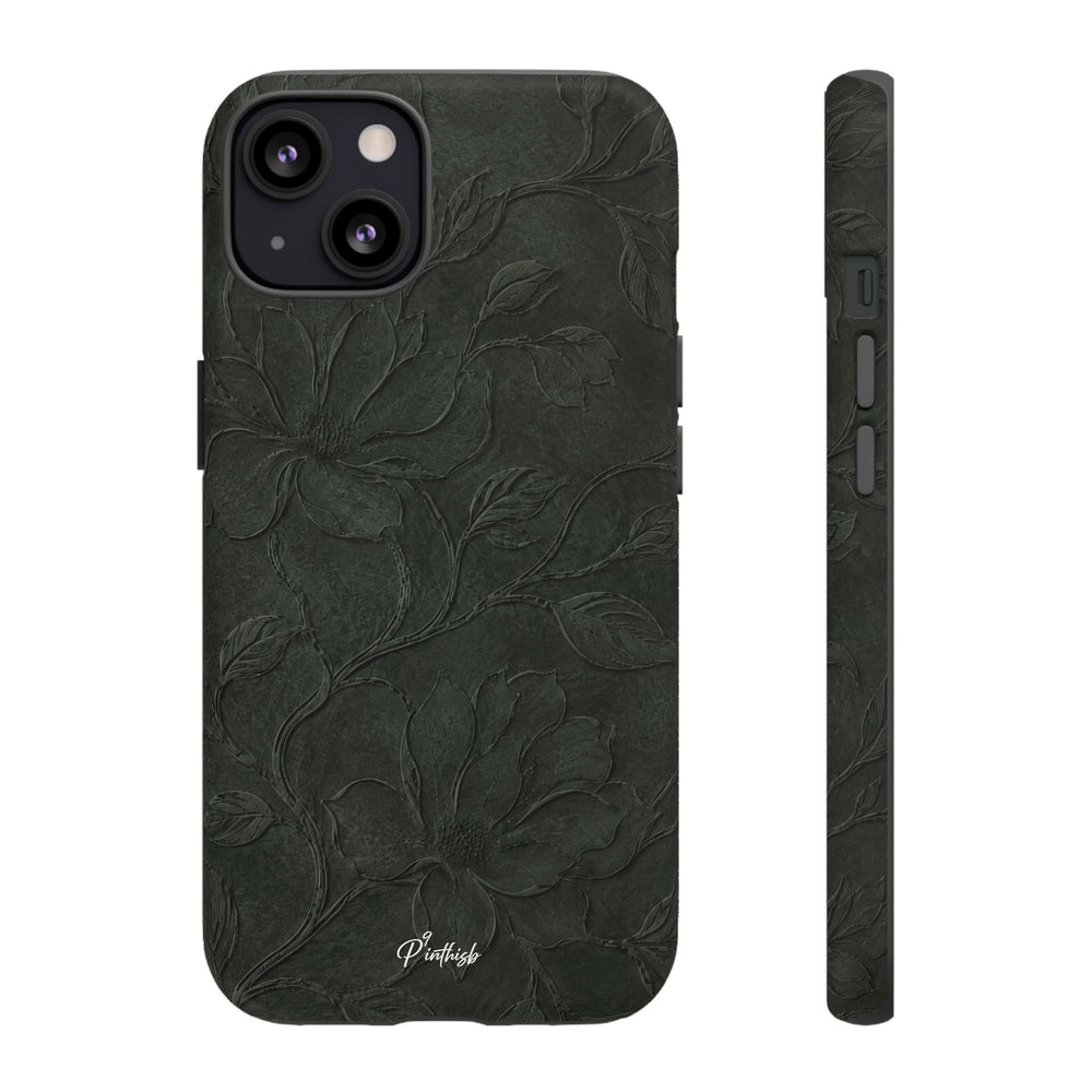 Dark Olive Floral Texture Tough Case