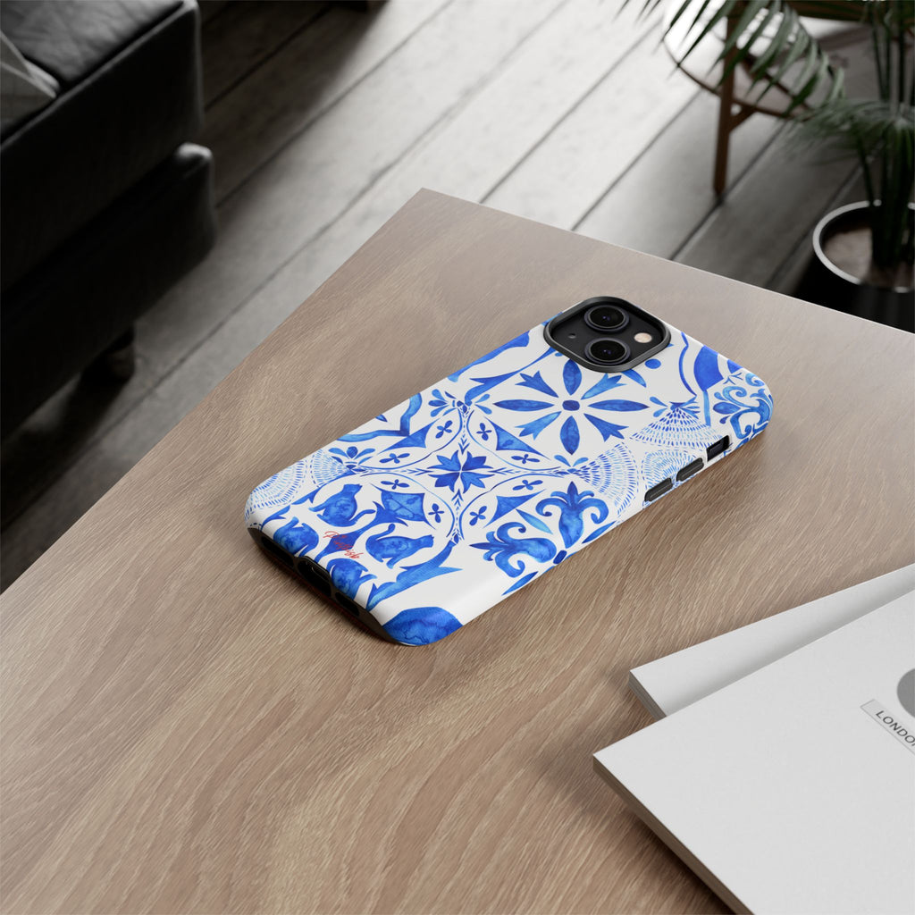 Blue Tile Pattern Tough Phone Case
