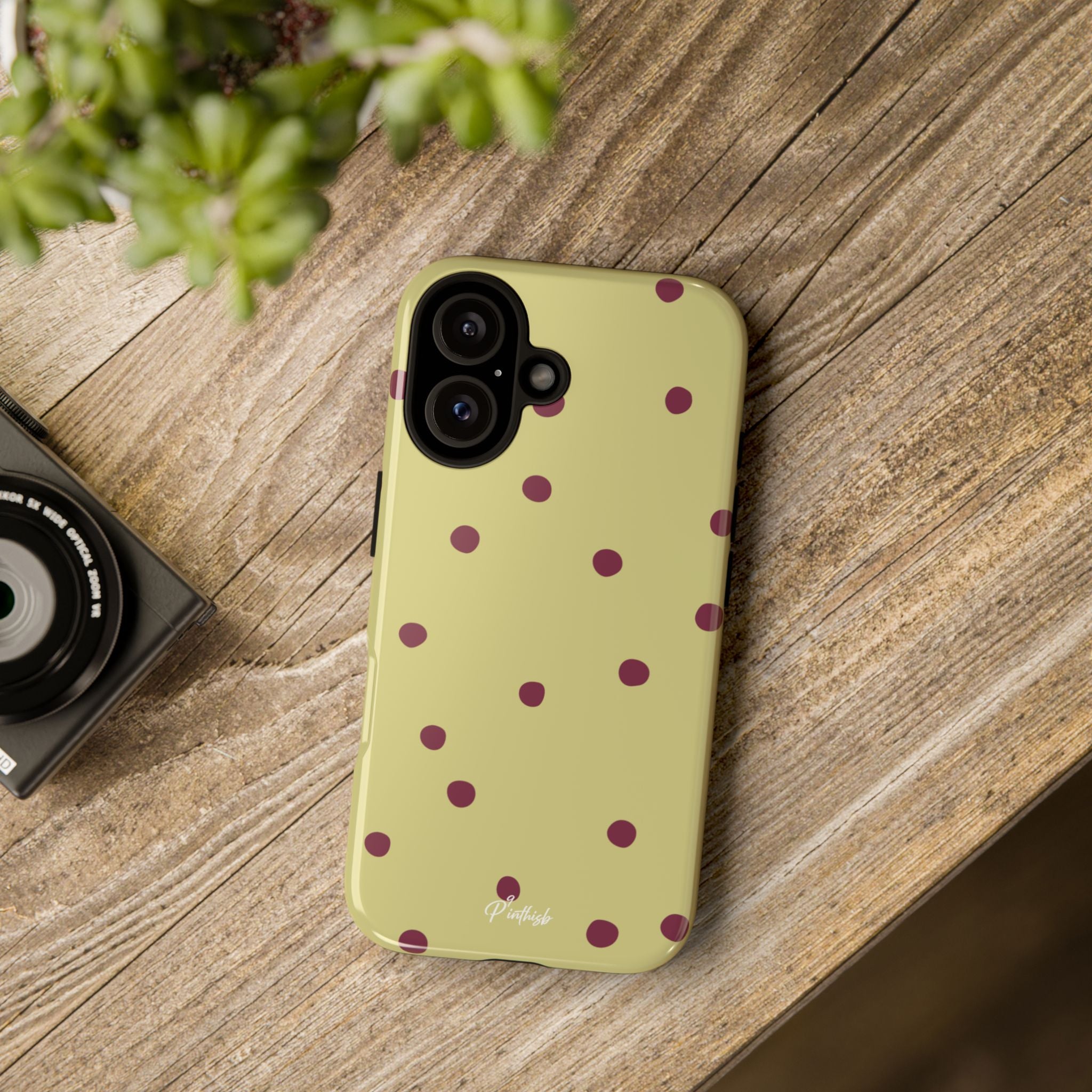 Yellow & Burgundy Polka Dot Tough Phone Case