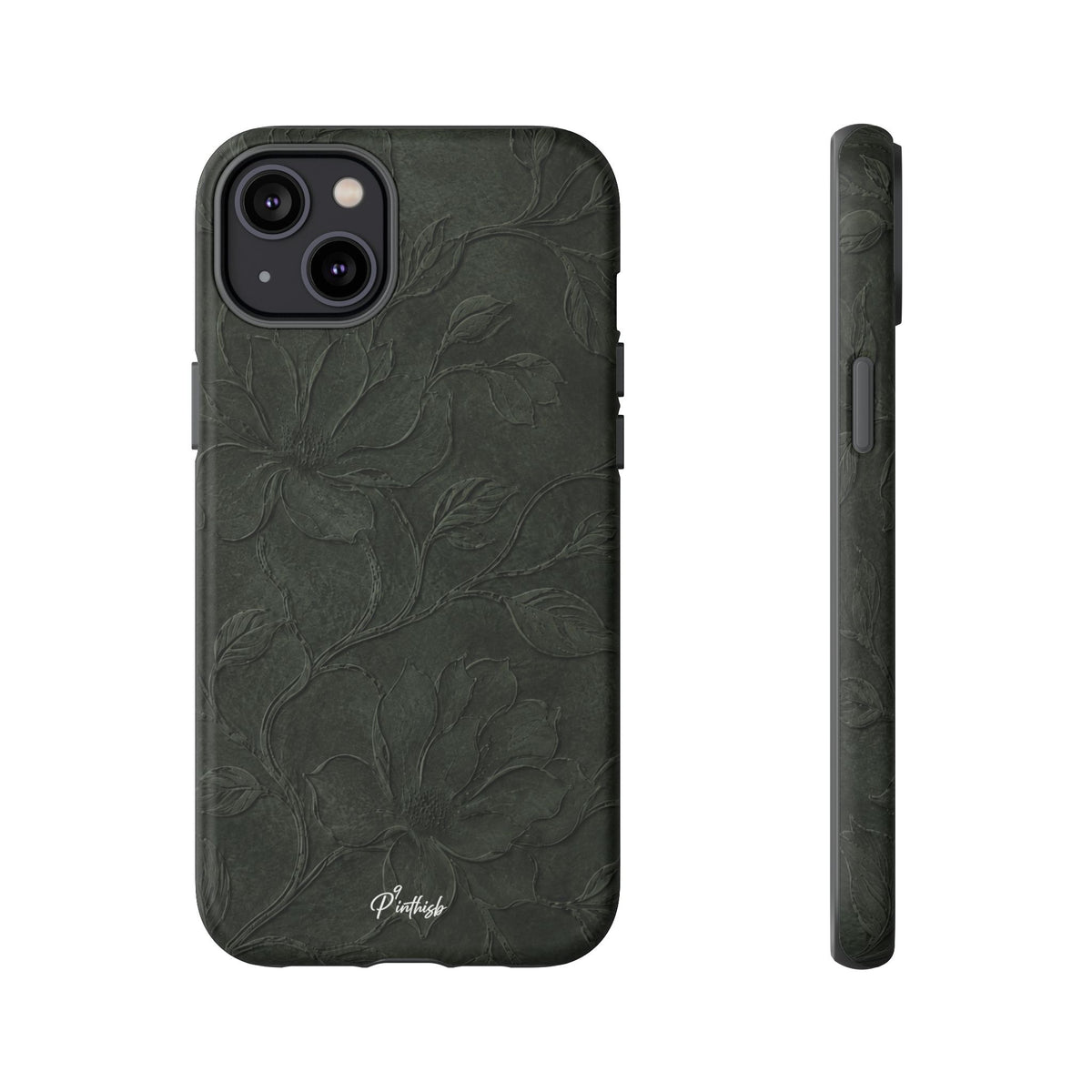 Dark Olive Floral Texture Tough Case
