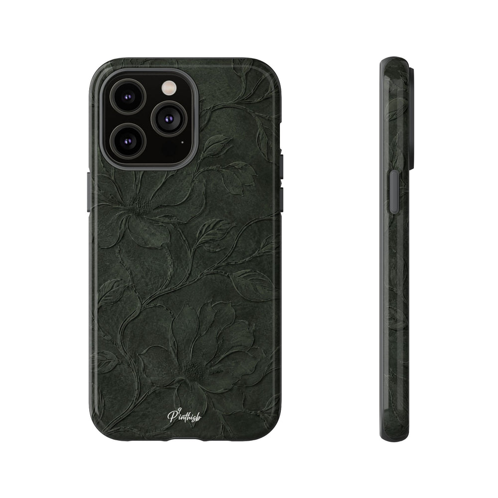 Dark Olive Floral Texture Tough Case
