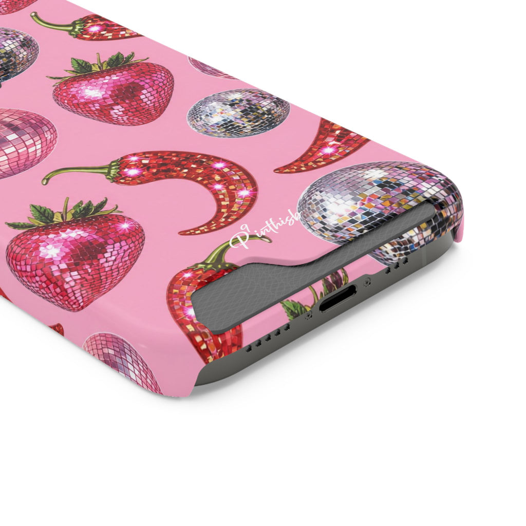 Pink Disco Strawberry & Pepper Phone Card Case