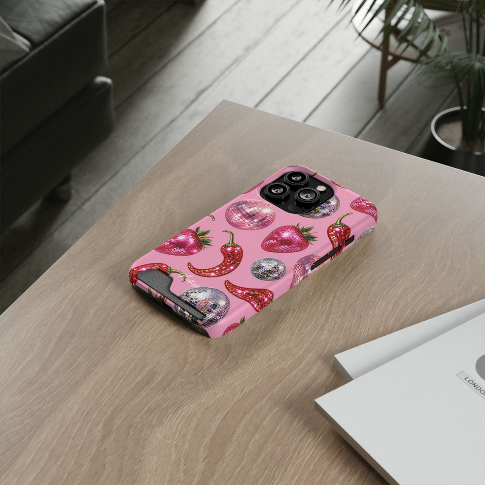 Pink Disco Strawberry & Pepper Phone Card Case