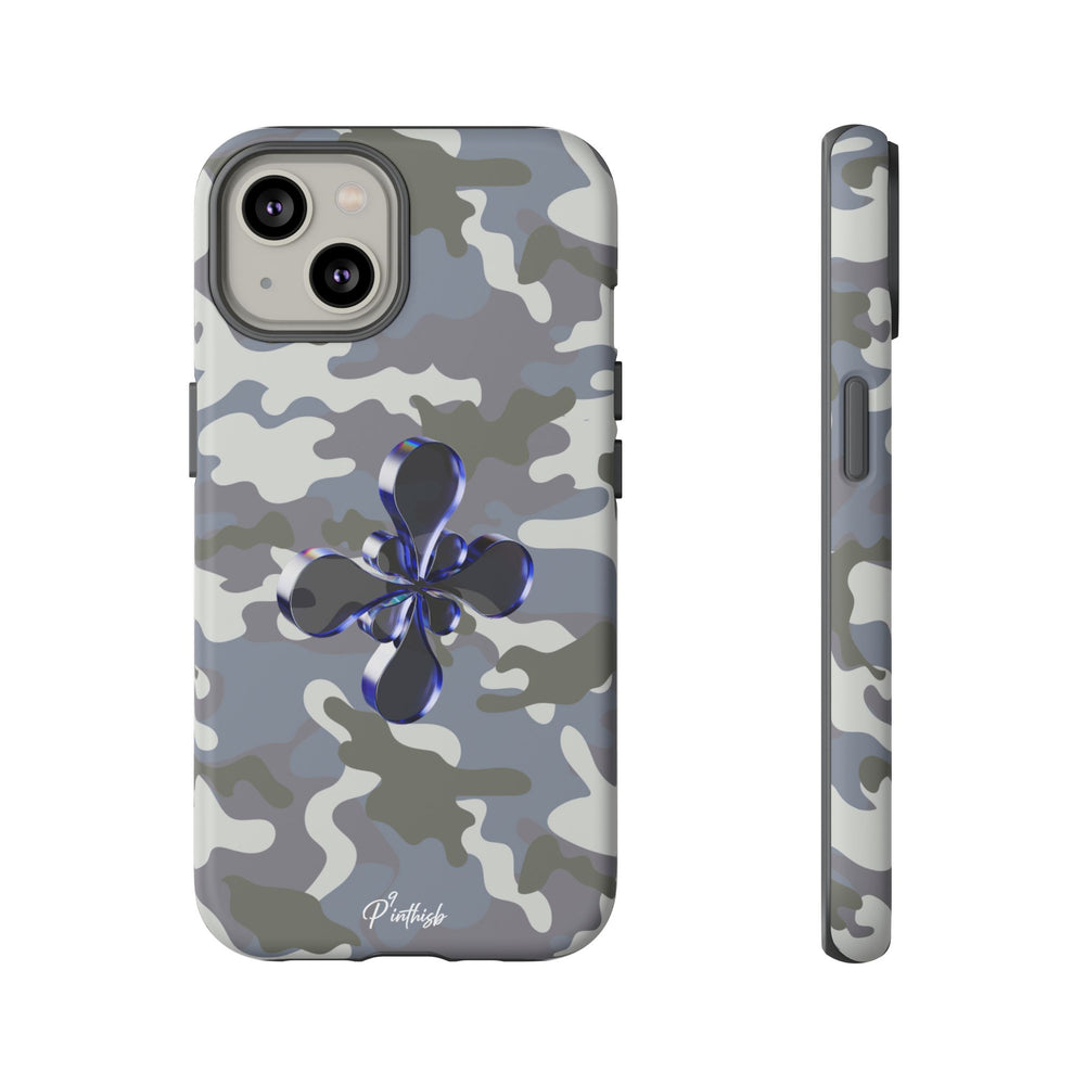 Camouflage with Blue Metallic Clover Tough Case