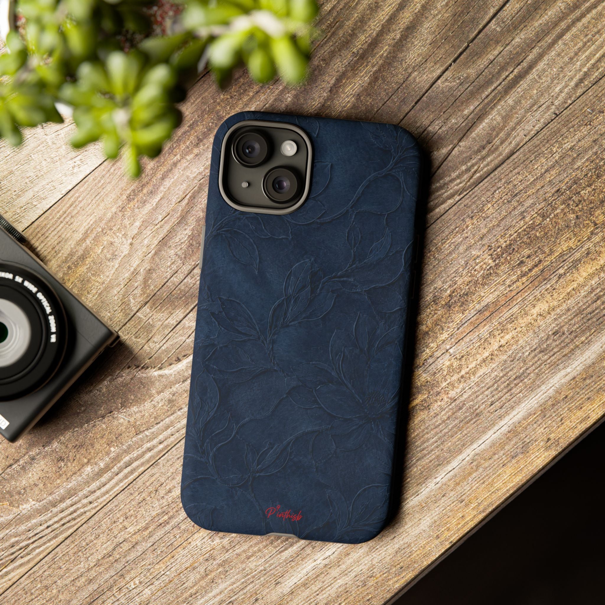 Navy Floral Textured Tough Case