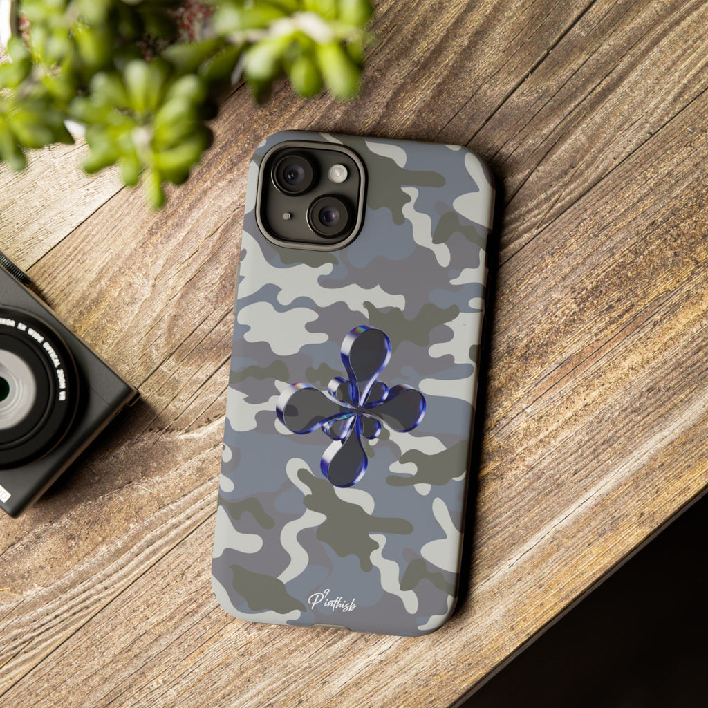 Camouflage with Blue Metallic Clover Tough Case
