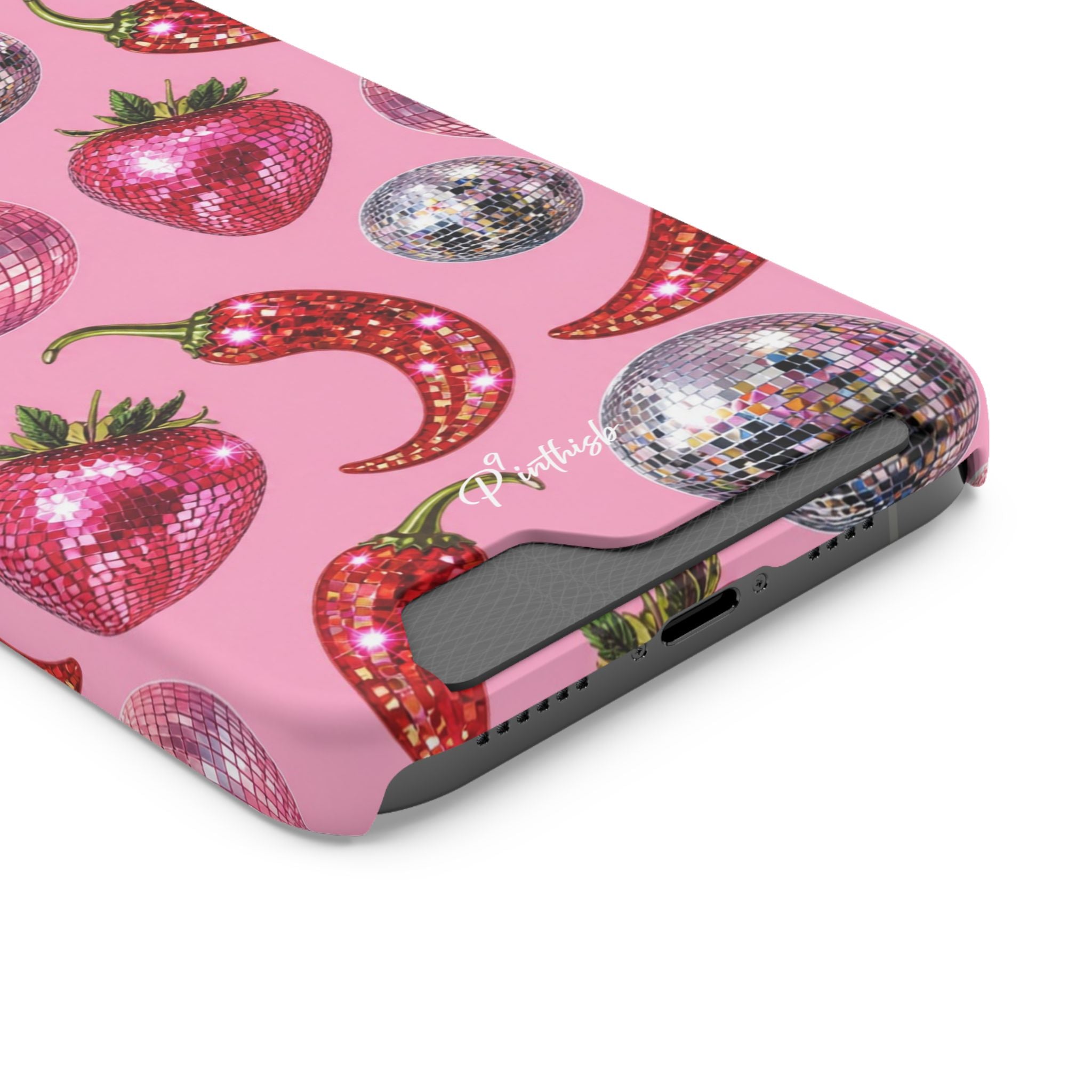 Pink Disco Strawberry & Pepper Phone Card Case