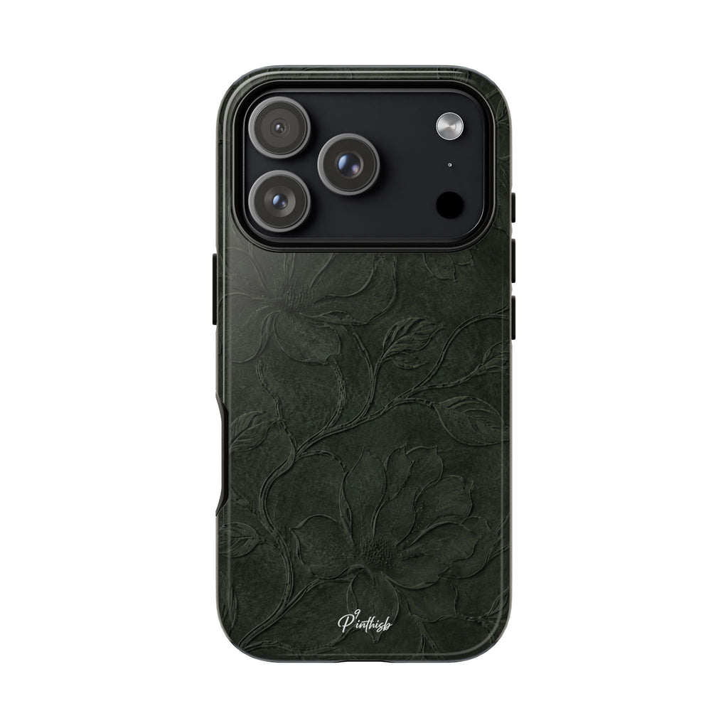 Dark Olive Floral Texture Tough Case