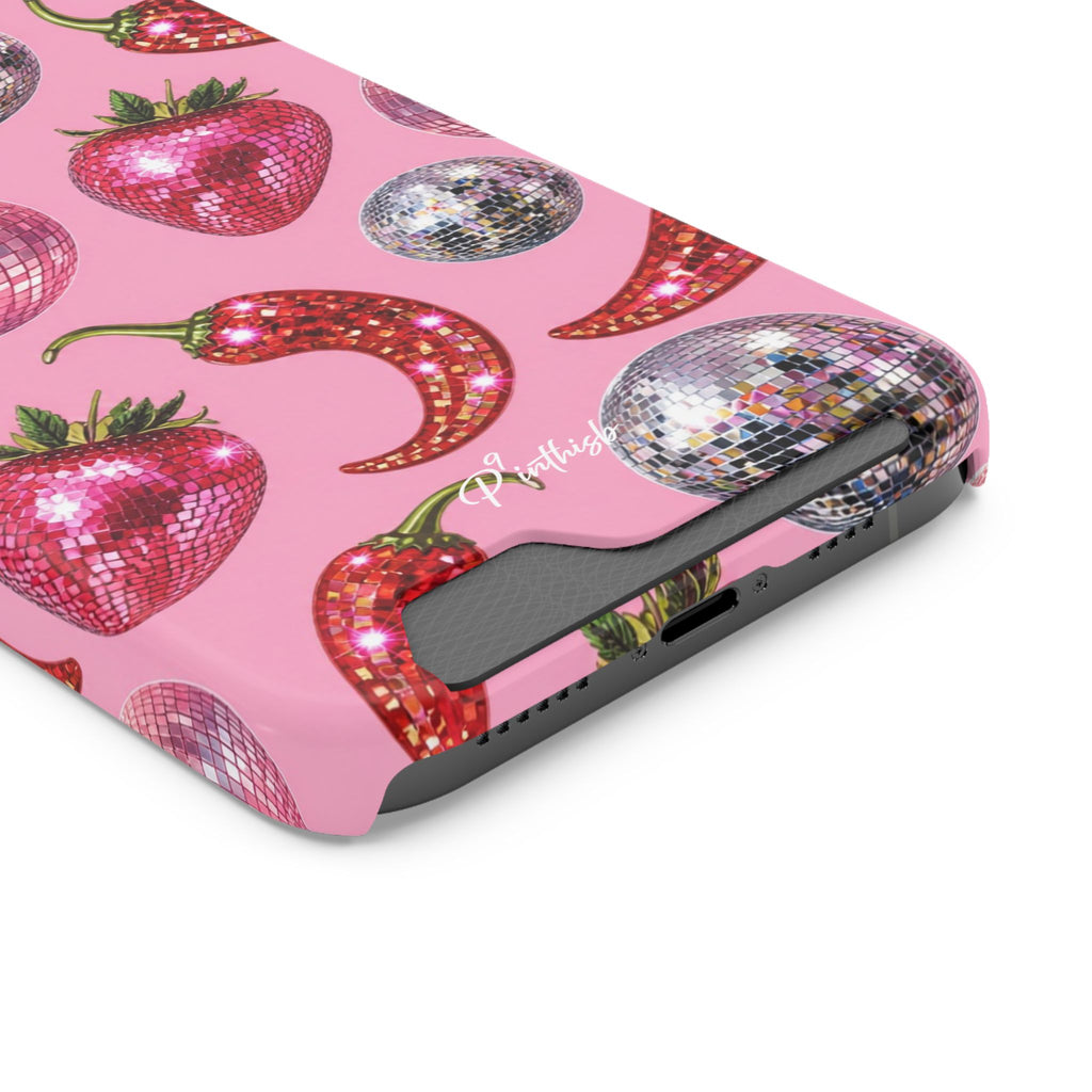 Pink Disco Strawberry & Pepper Phone Card Case