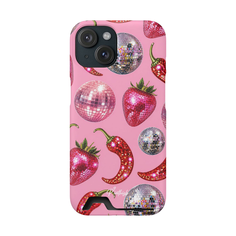 Pink Disco Strawberry & Pepper Phone Card Case