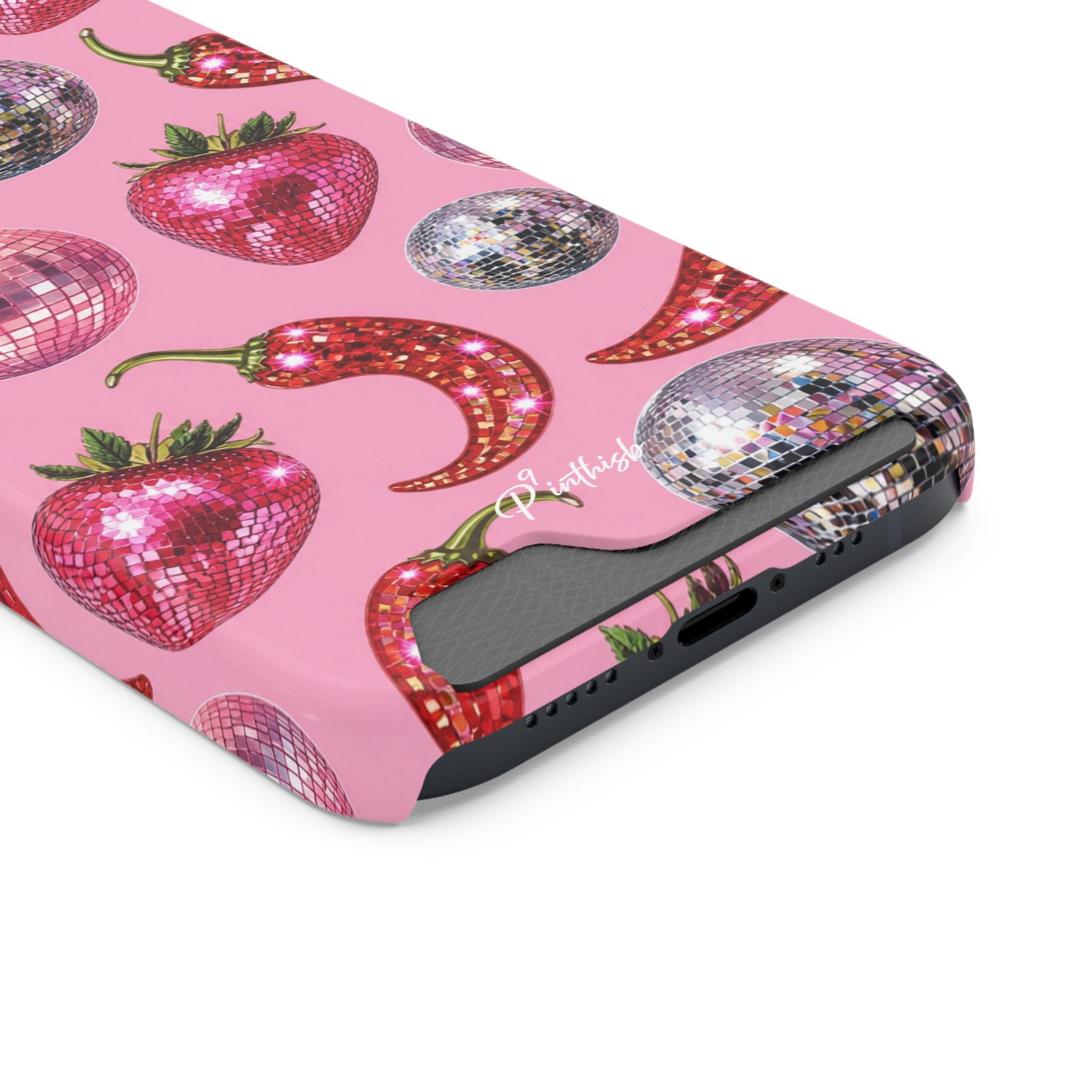 Pink Disco Strawberry & Pepper Phone Card Case
