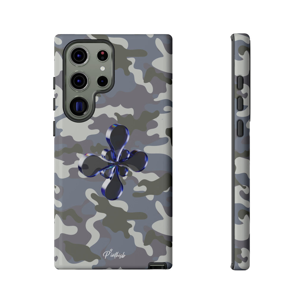 Camouflage with Blue Metallic Clover Tough Case