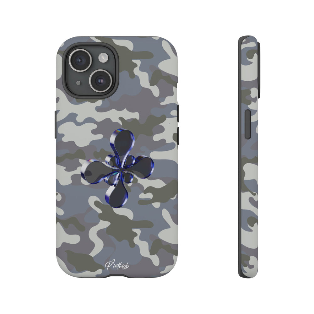 Camouflage with Blue Metallic Clover Tough Case