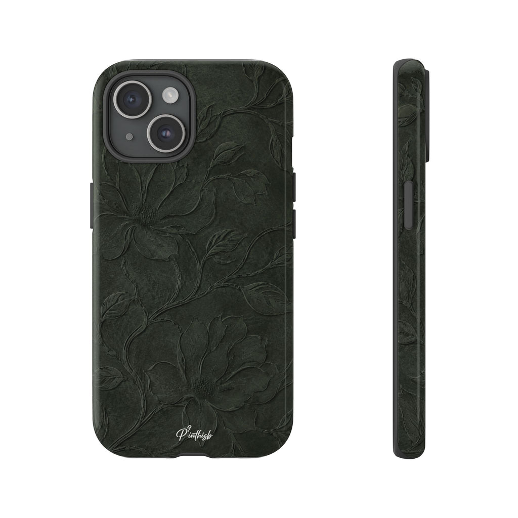Dark Olive Floral Texture Tough Case