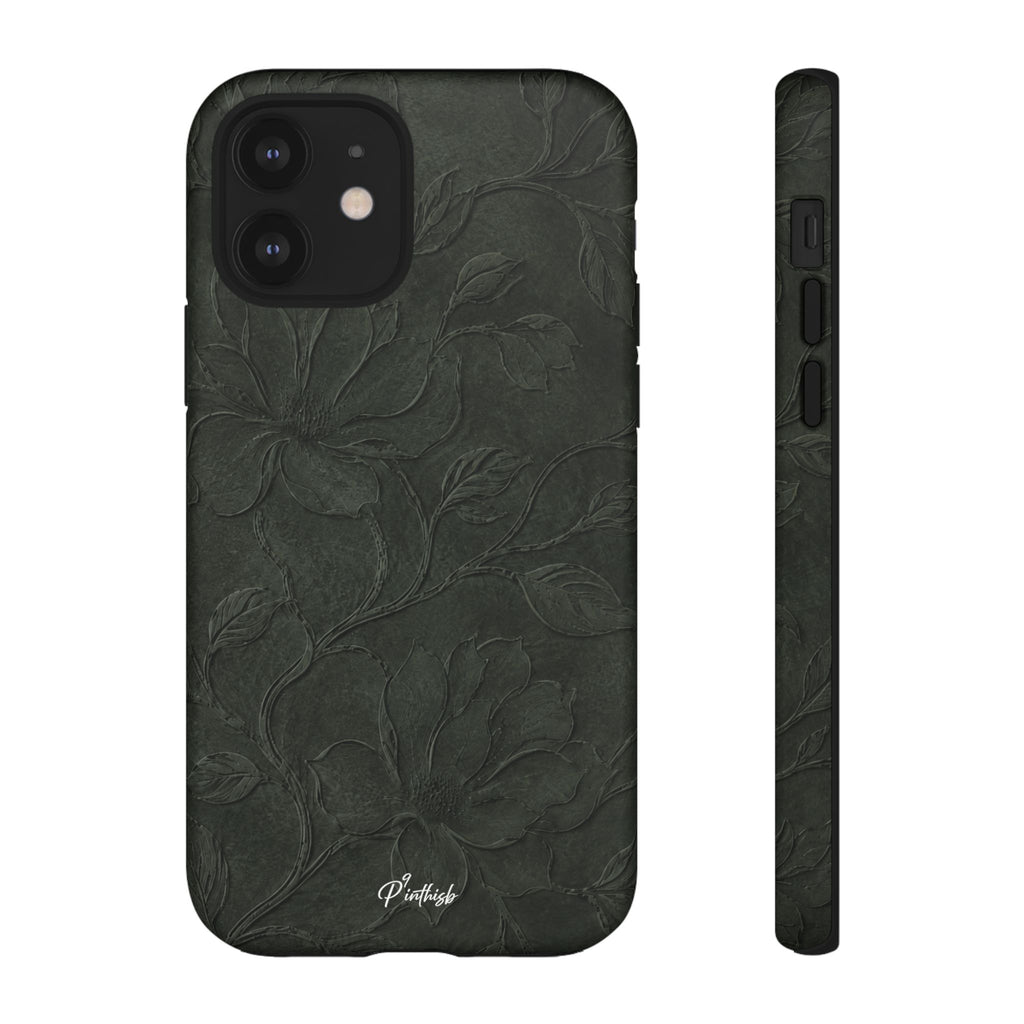 Dark Olive Floral Texture Tough Case