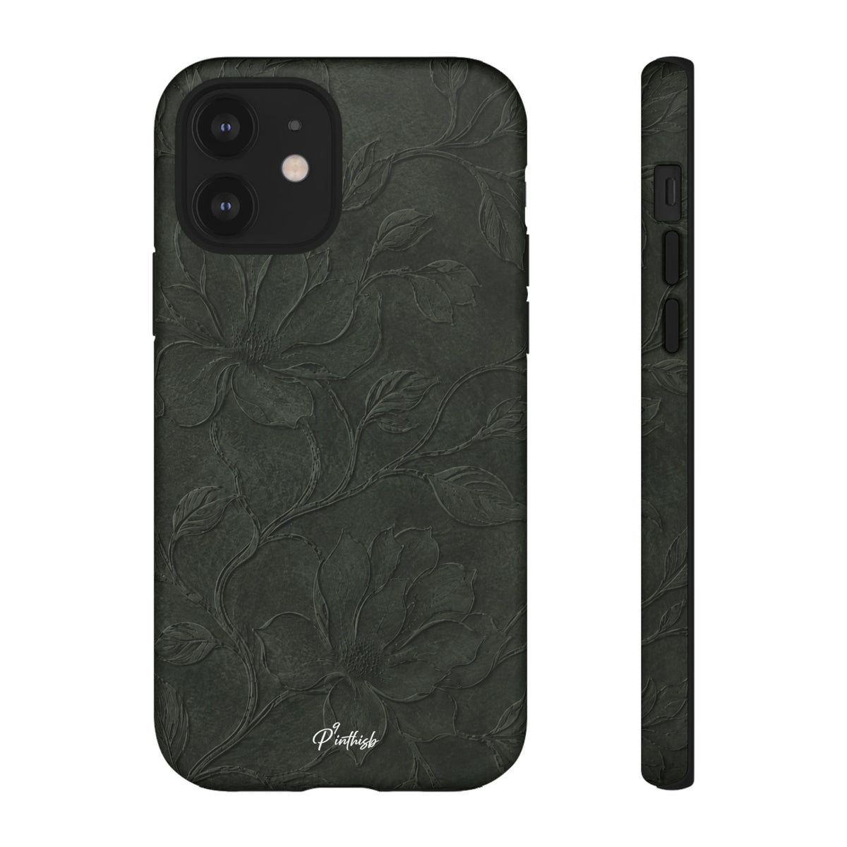 Dark Olive Floral Texture Tough Case