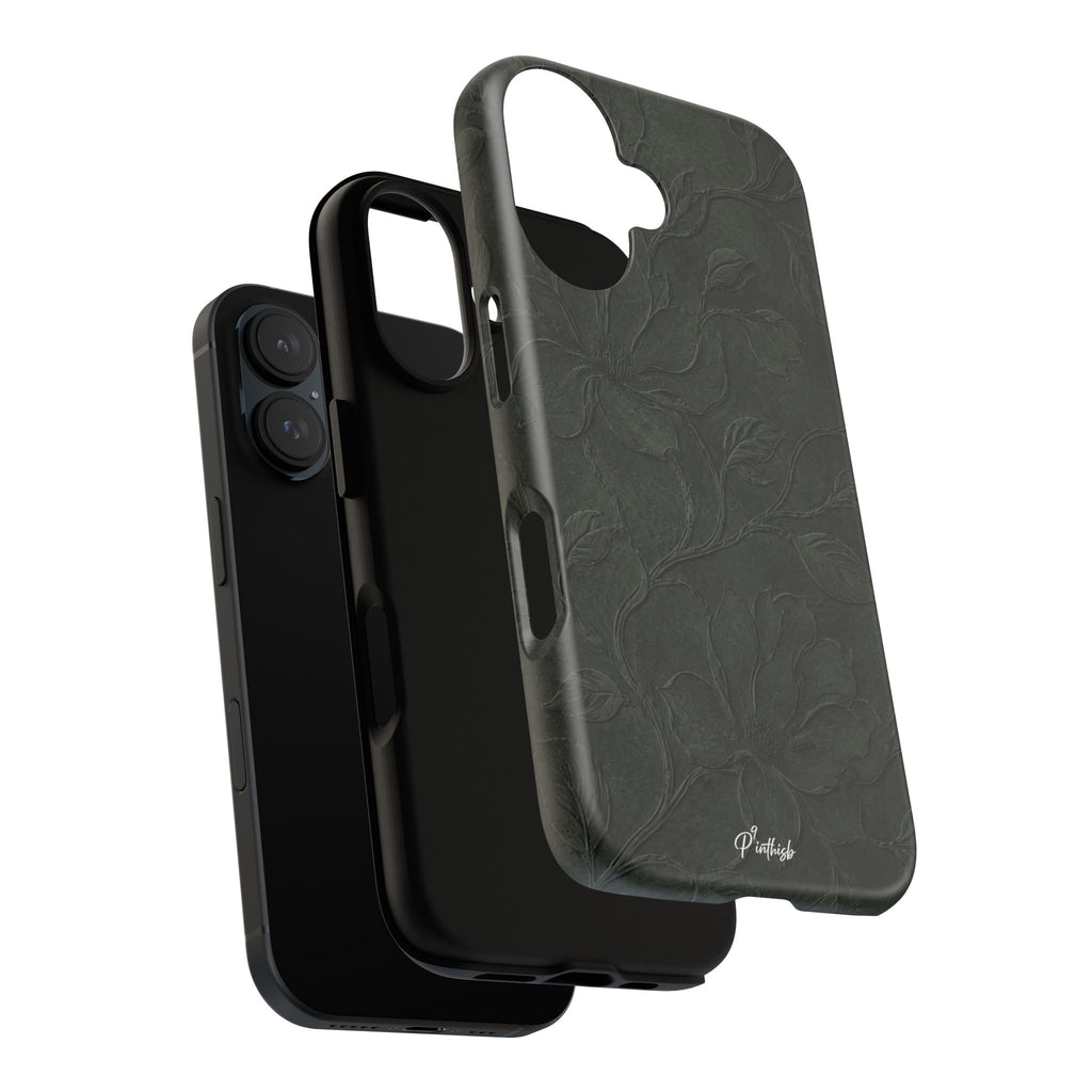 Dark Olive Floral Texture Tough Case