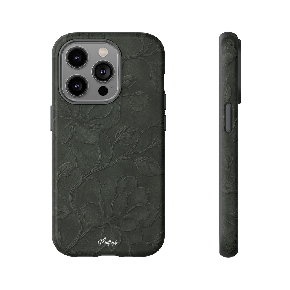 Dark Olive Floral Texture Tough Case