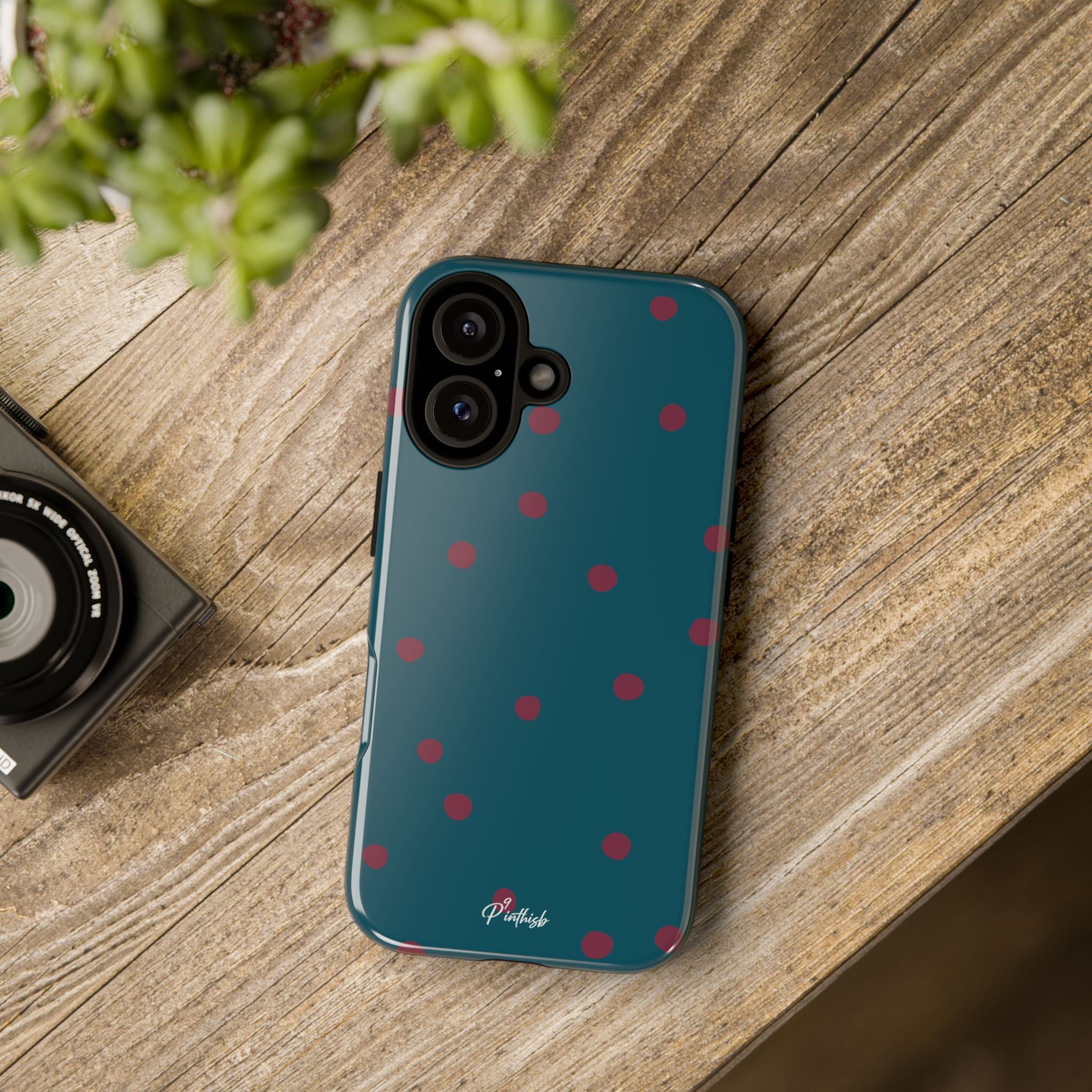Teal & Burgundy Polka Dot Tough Phone Case