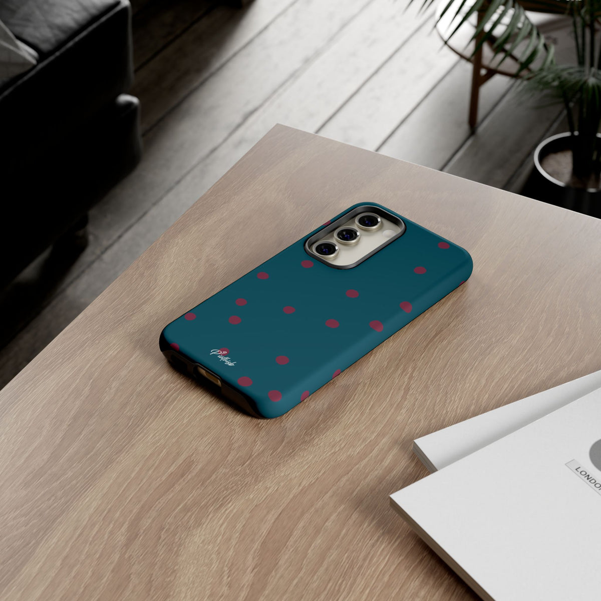 Teal & Burgundy Polka Dot Tough Phone Case