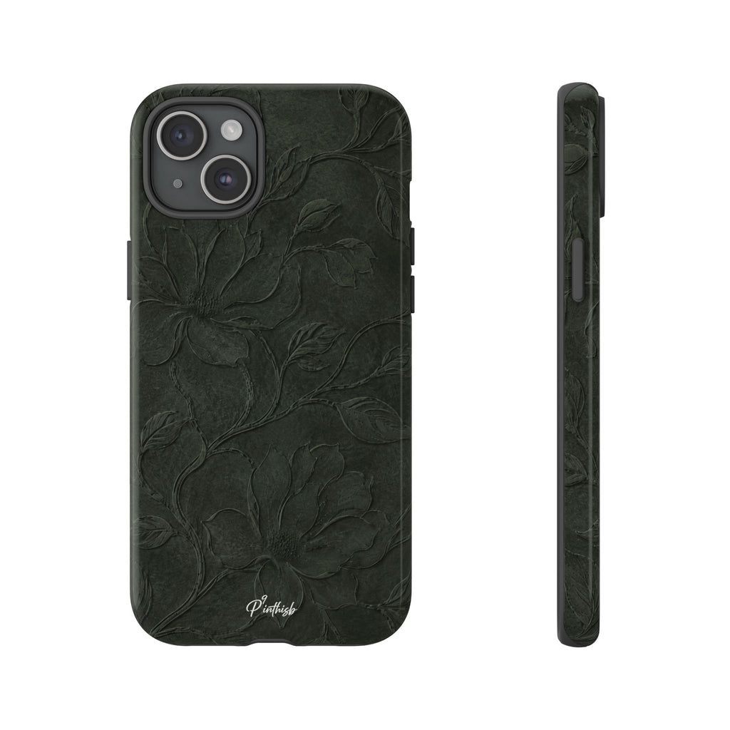 Dark Olive Floral Texture Tough Case