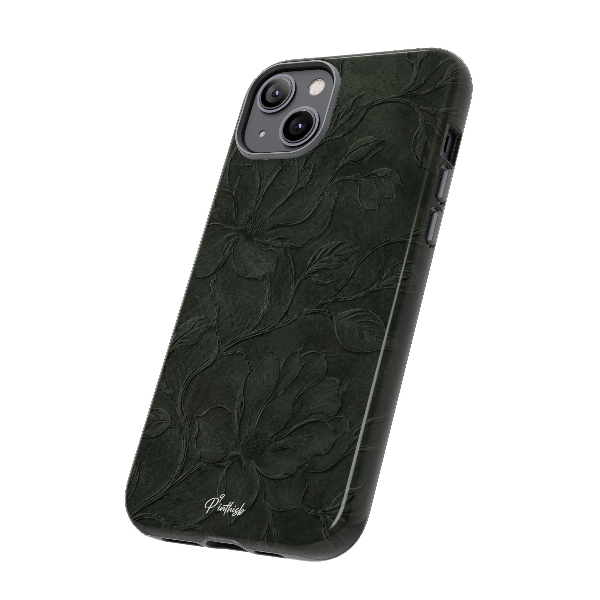Dark Olive Floral Texture Tough Case