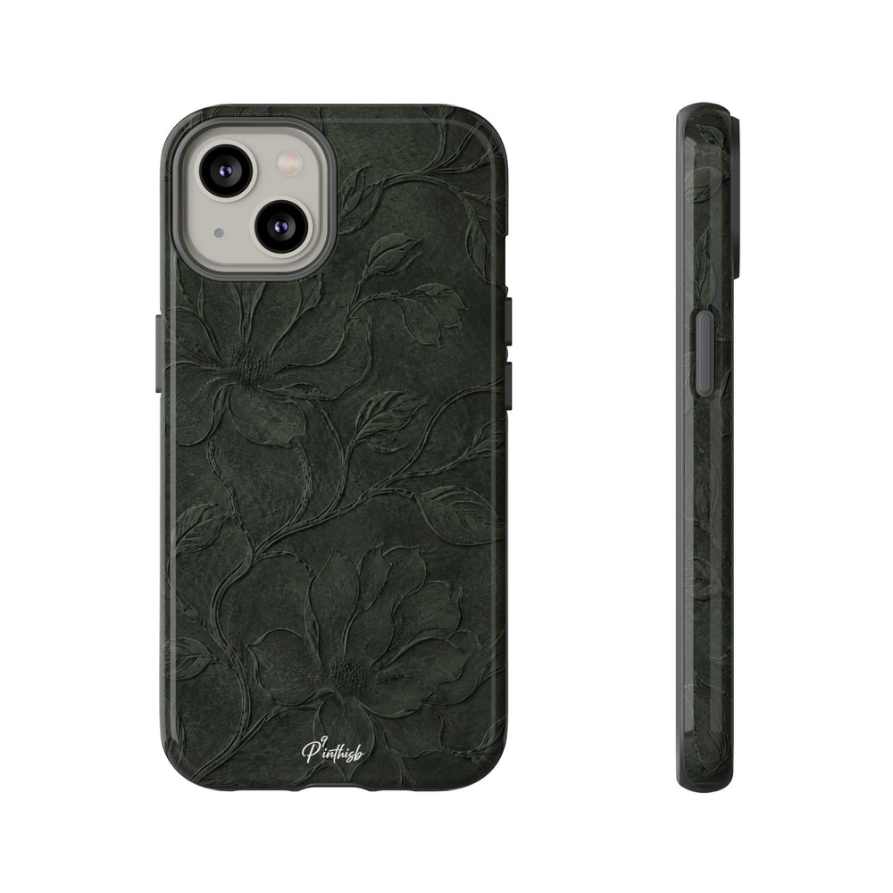 Dark Olive Floral Texture Tough Case