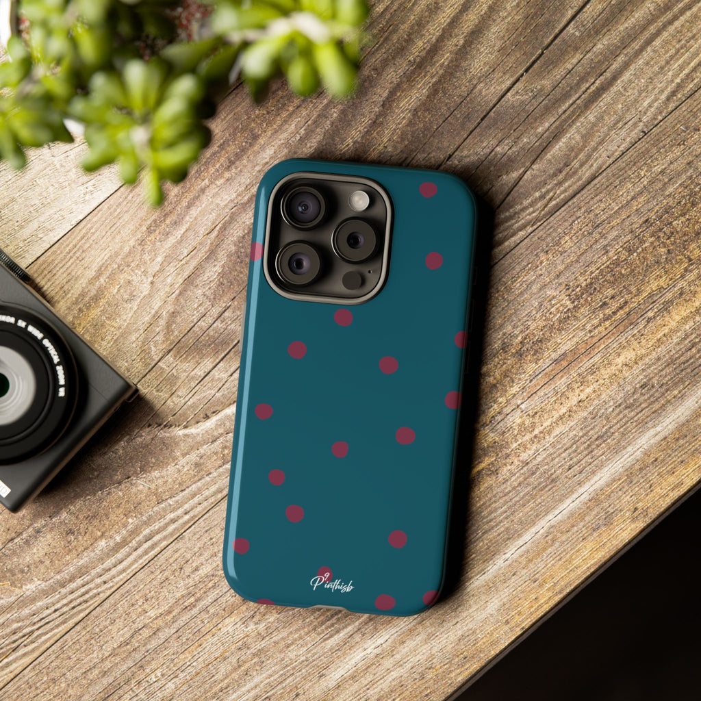 Teal & Burgundy Polka Dot Tough Phone Case