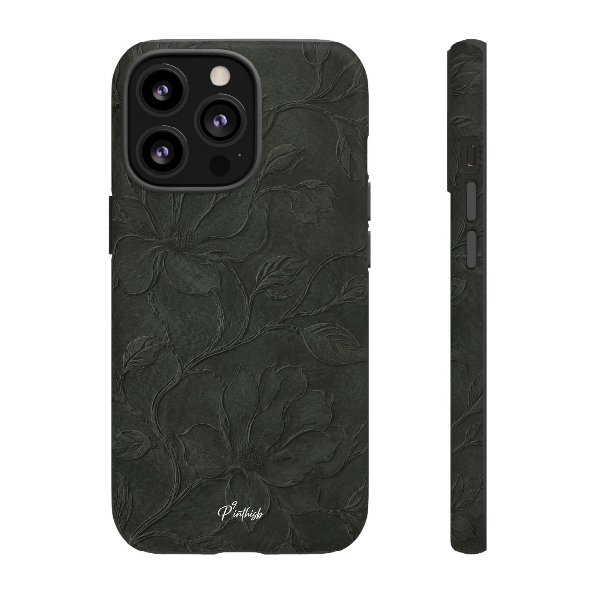 Dark Olive Floral Texture Tough Case