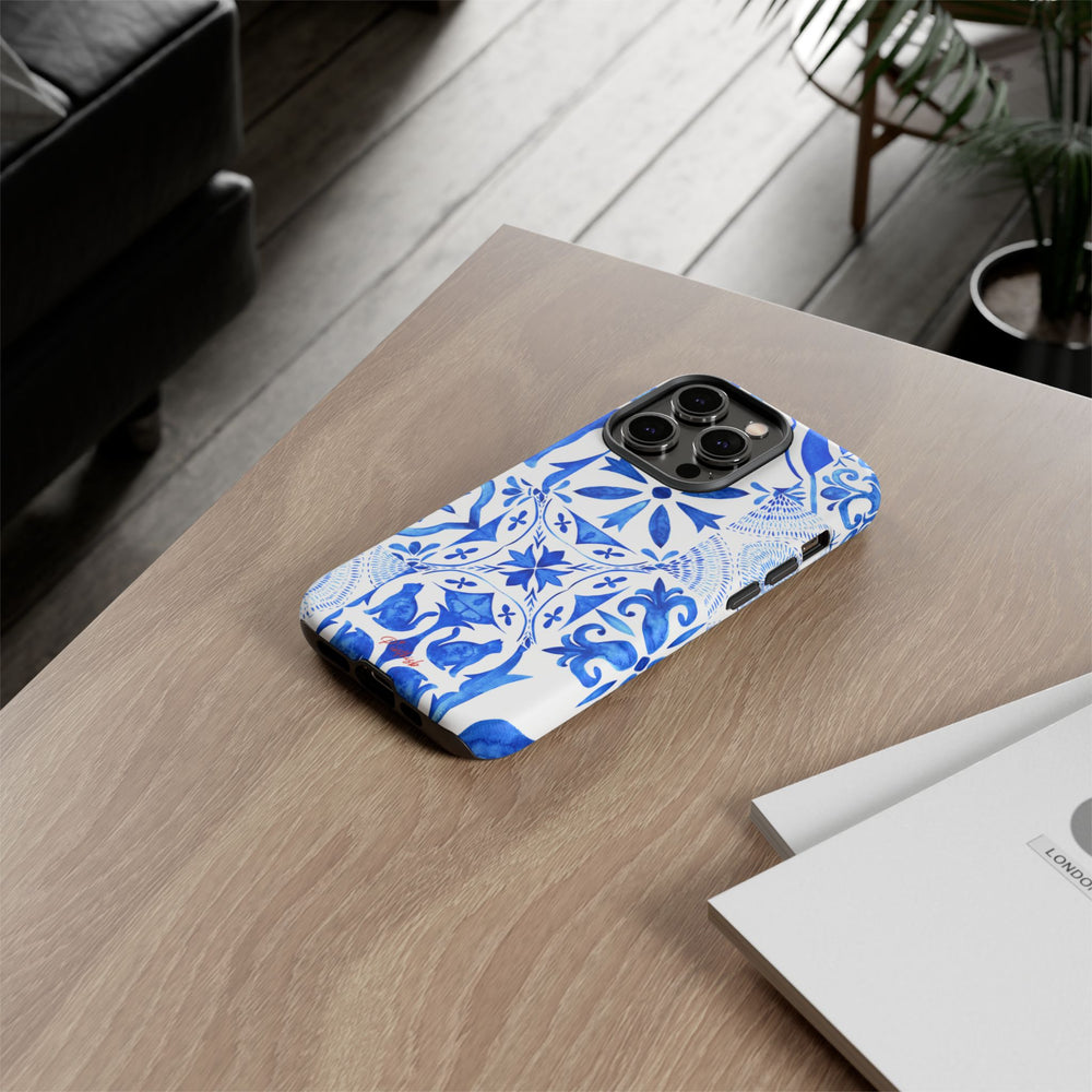 Blue Tile Pattern Tough Phone Case
