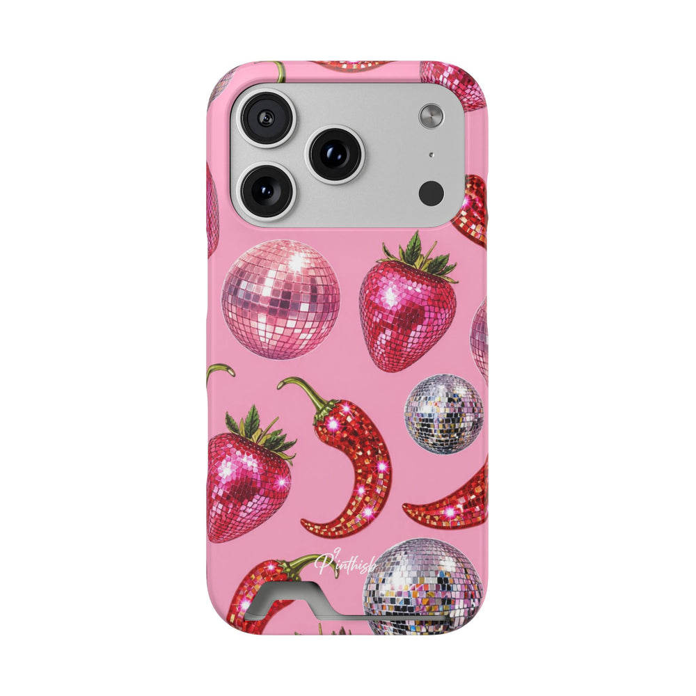 Pink Disco Strawberry & Pepper Phone Card Case