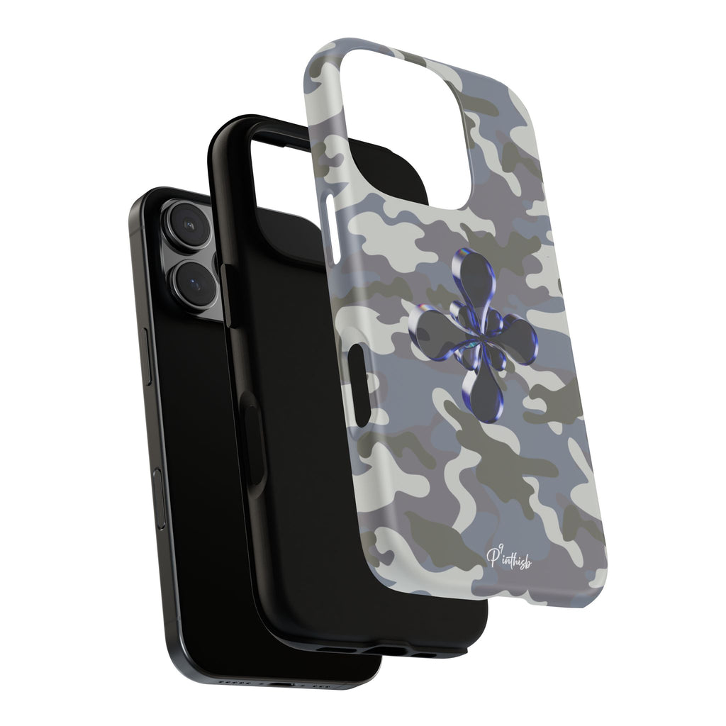 Camouflage with Blue Metallic Clover Tough Case