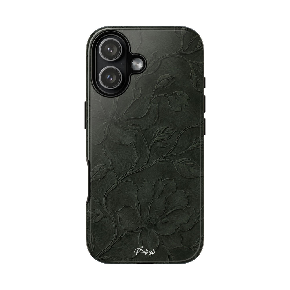 Dark Olive Floral Texture Tough Case