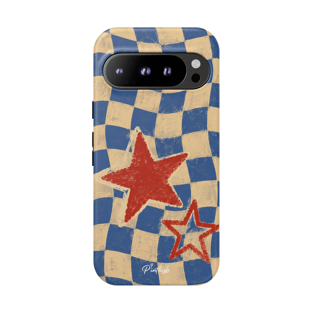 Blue & Cream Retro Star Phone Case