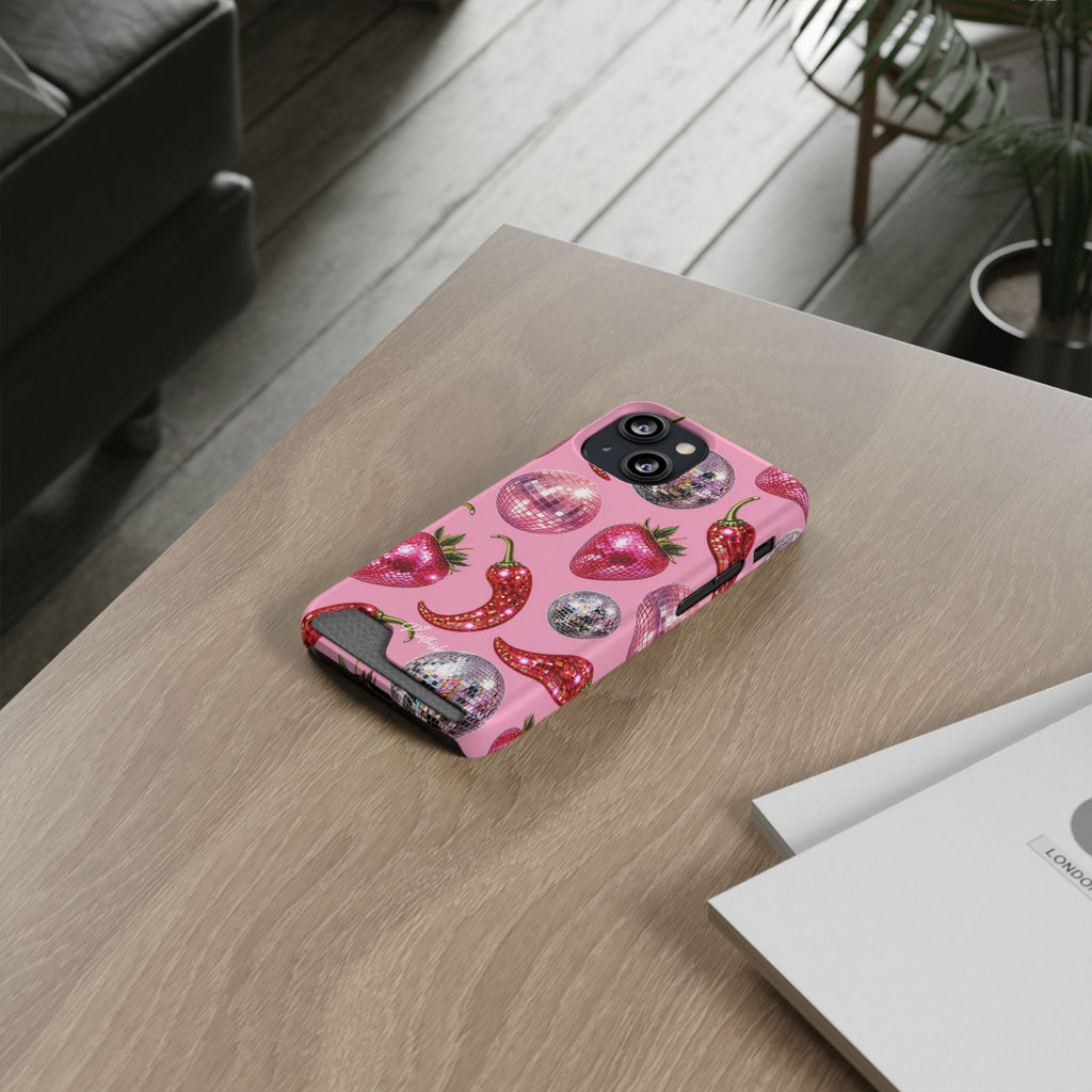 Pink Disco Strawberry & Pepper Phone Card Case