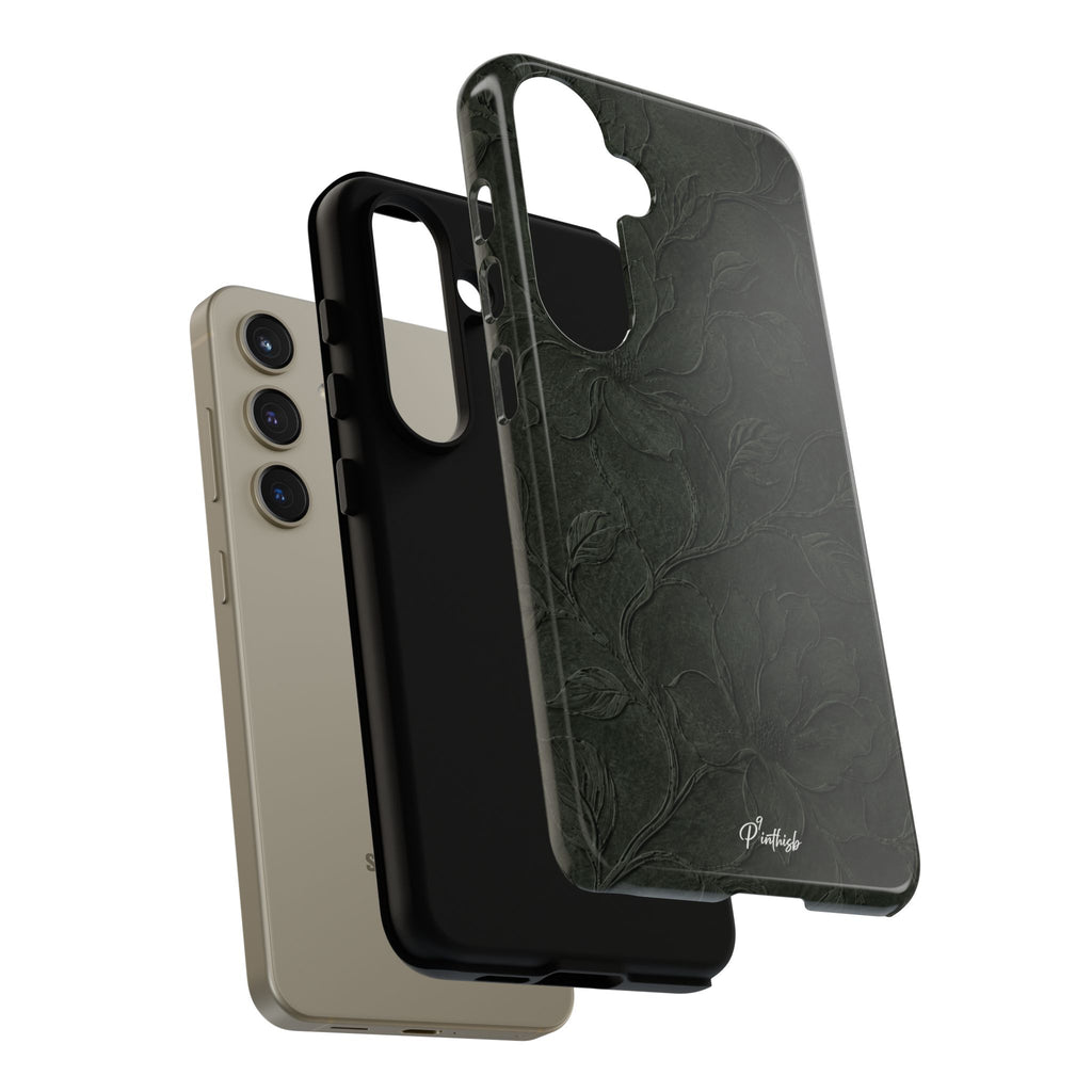 Dark Olive Floral Texture Tough Case