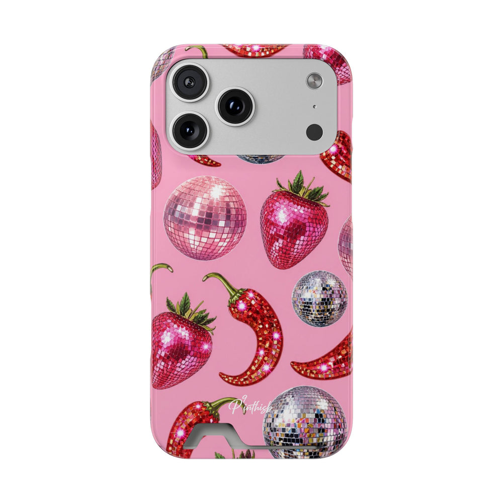 Pink Disco Strawberry & Pepper Phone Card Case