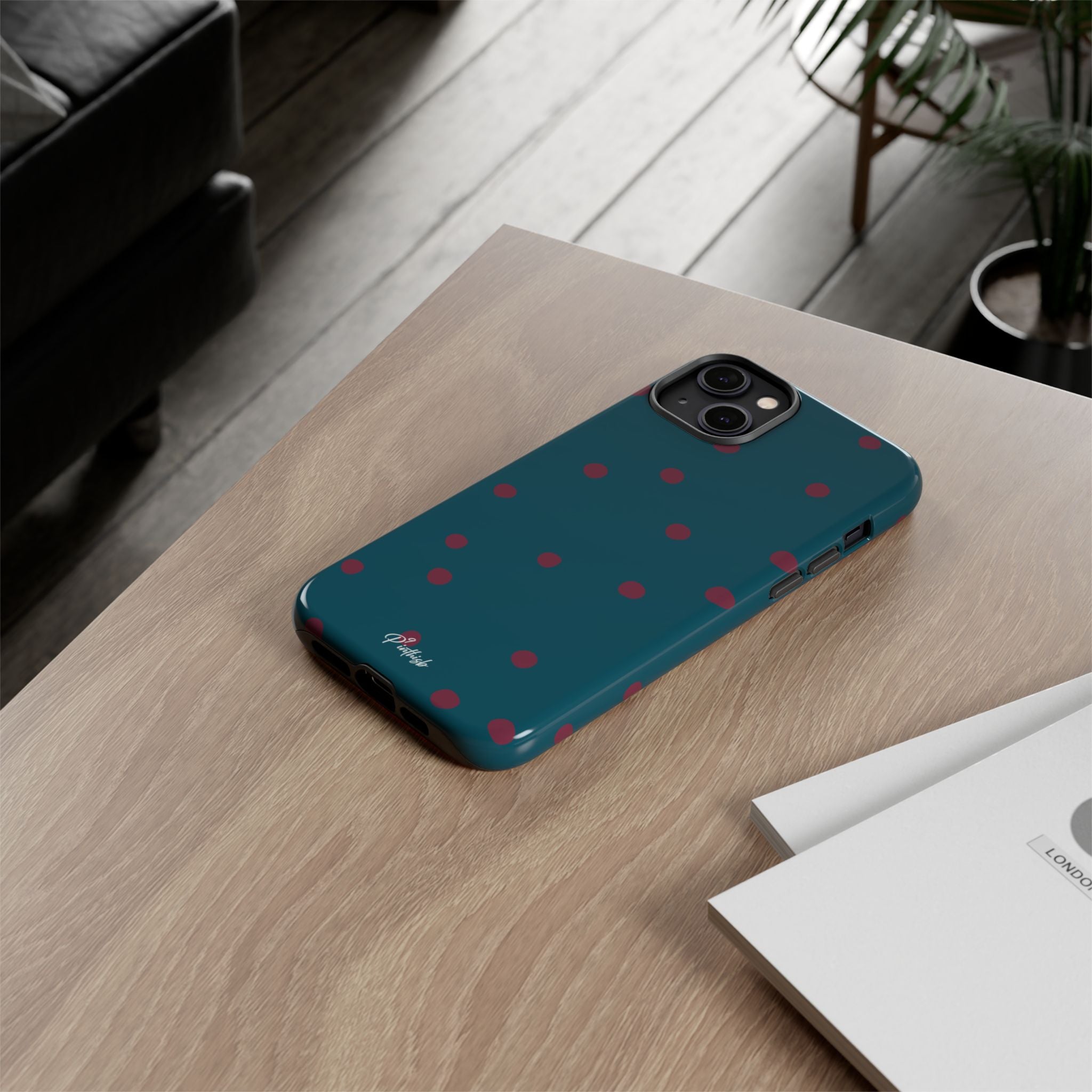 Teal & Burgundy Polka Dot Tough Phone Case