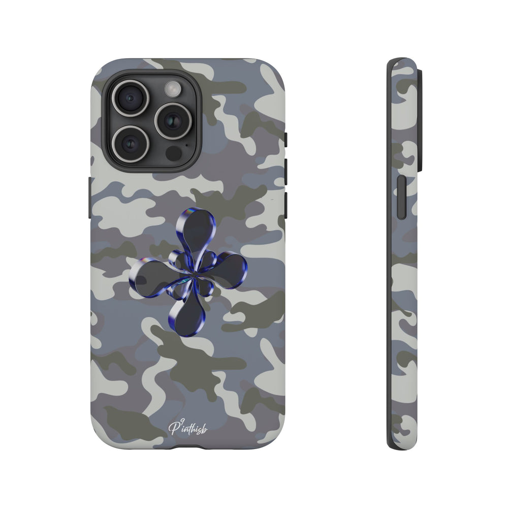 Camouflage with Blue Metallic Clover Tough Case