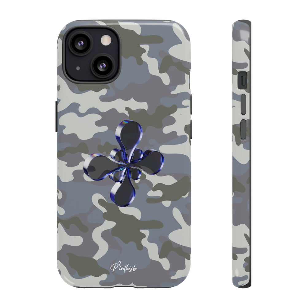 Camouflage with Blue Metallic Clover Tough Case
