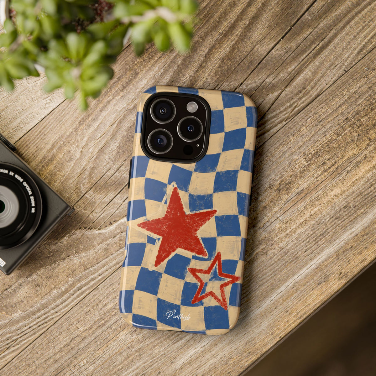 Blue & Cream Retro Star Phone Case