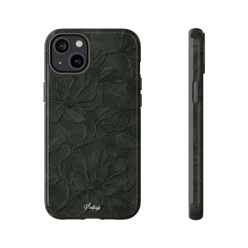 Dark Olive Floral Texture Tough Case