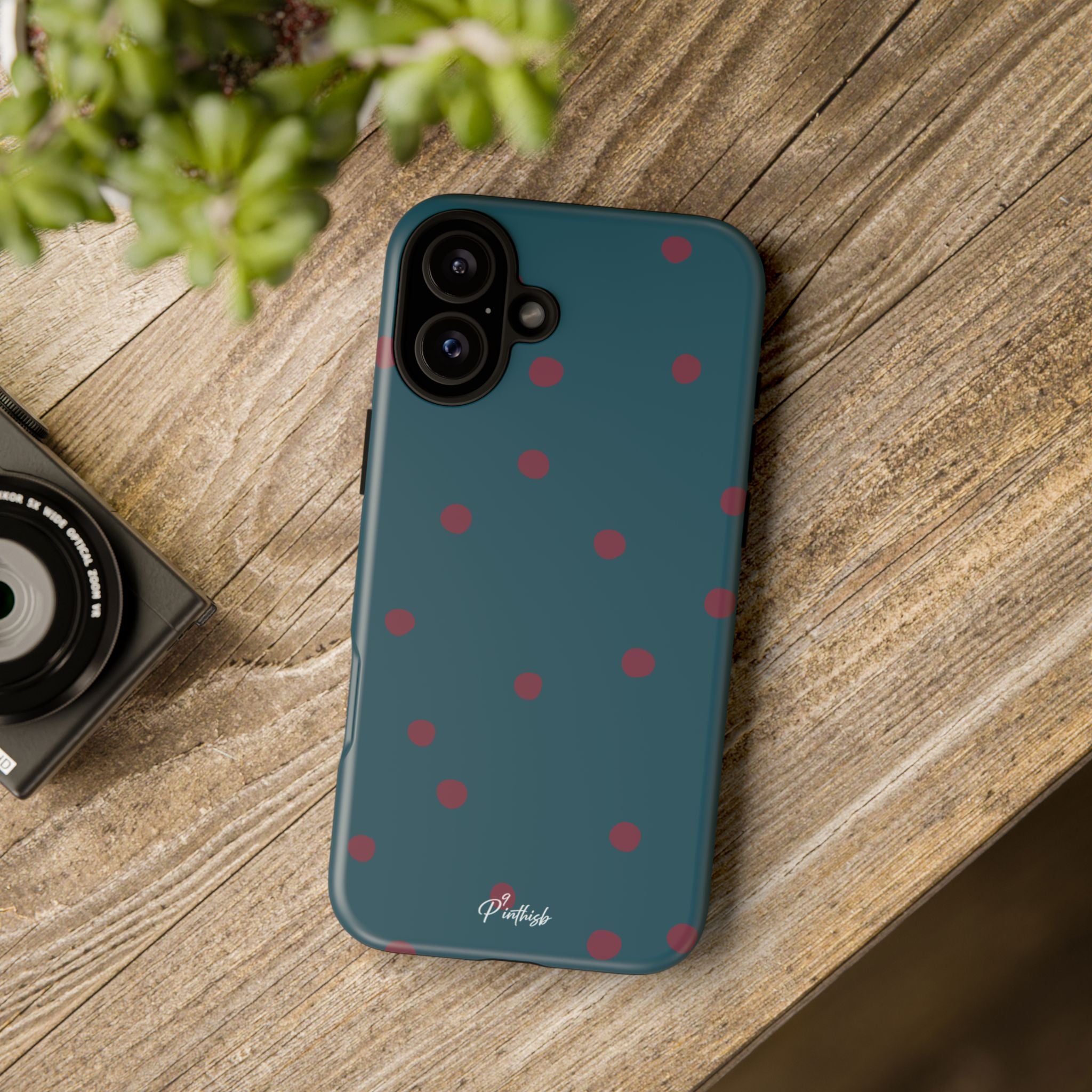 Teal & Burgundy Polka Dot Tough Phone Case