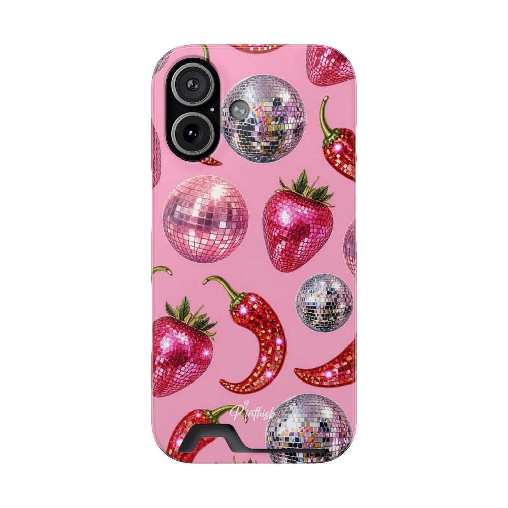Pink Disco Strawberry & Pepper Phone Card Case