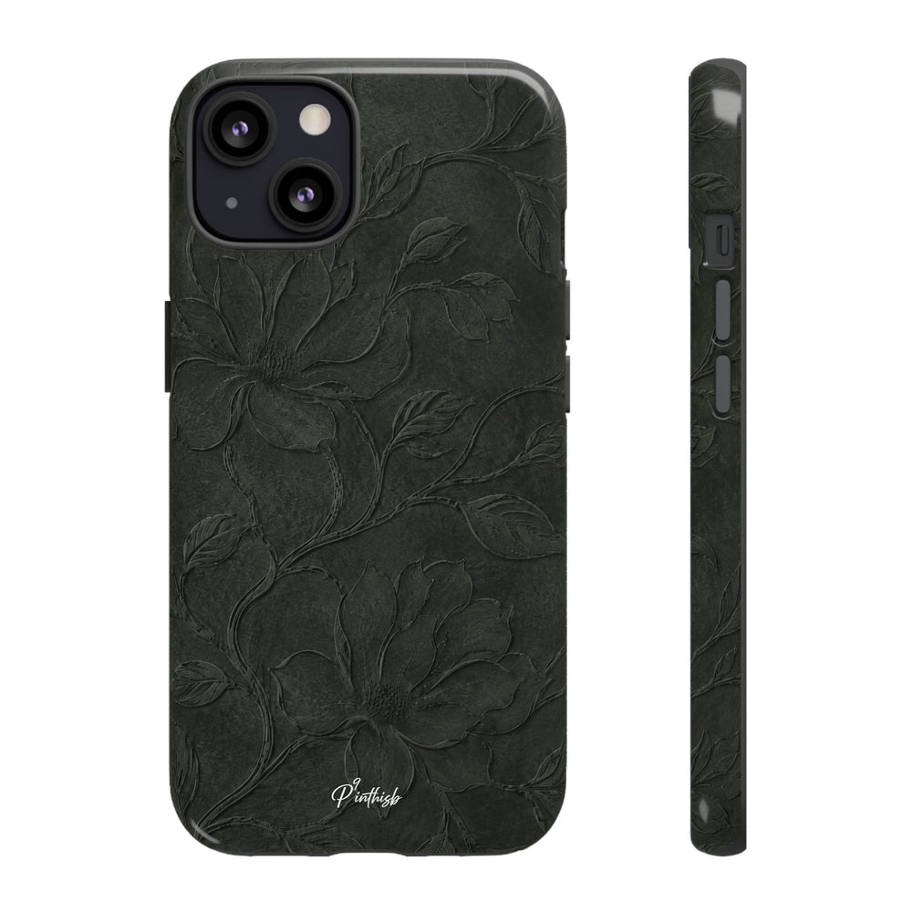 Dark Olive Floral Texture Tough Case