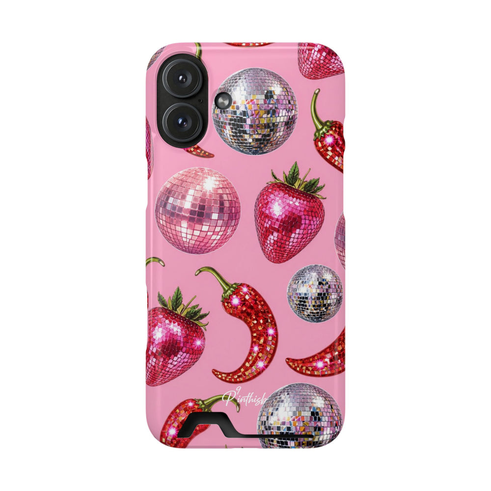 Pink Disco Strawberry & Pepper Phone Card Case
