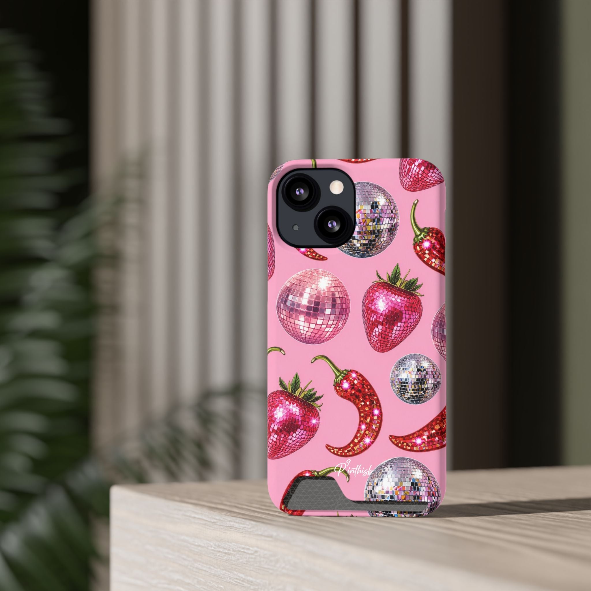 Pink Disco Strawberry & Pepper Phone Card Case