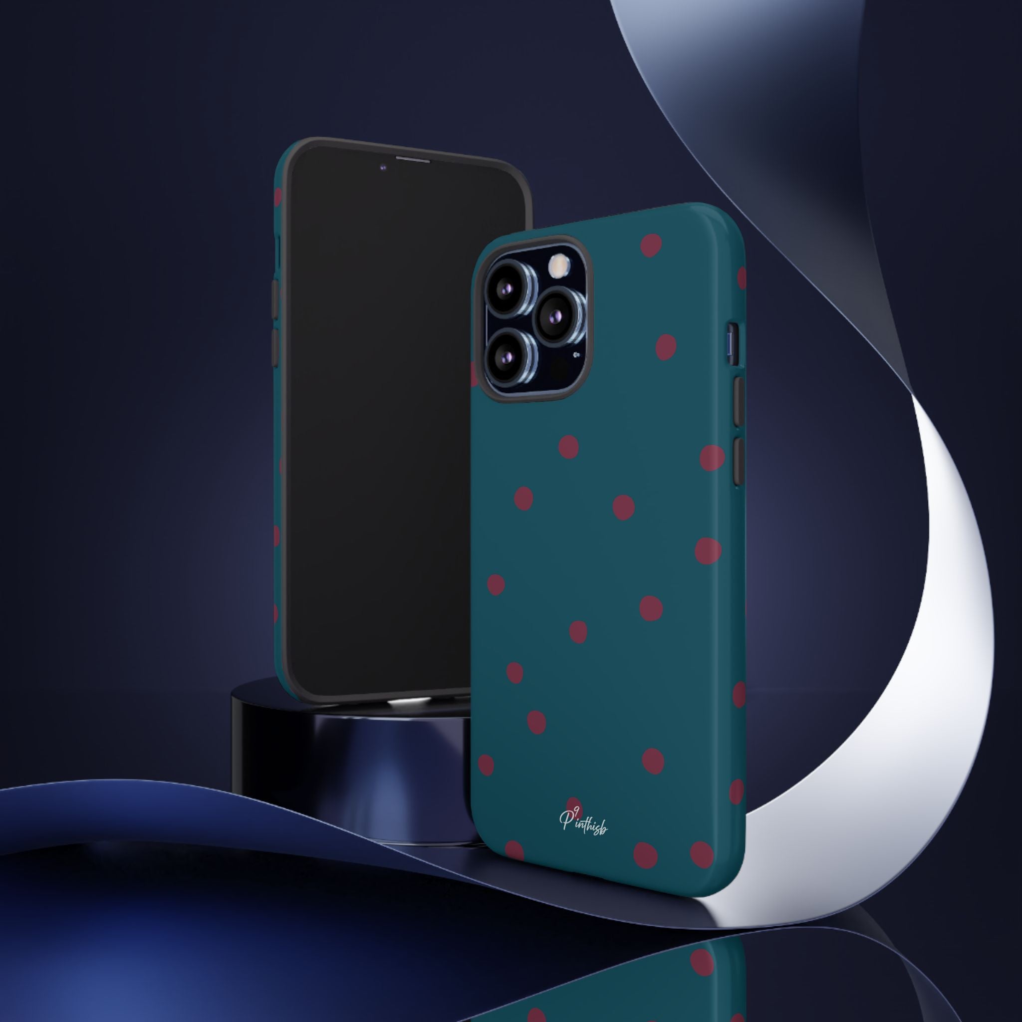 Teal & Burgundy Polka Dot Tough Phone Case