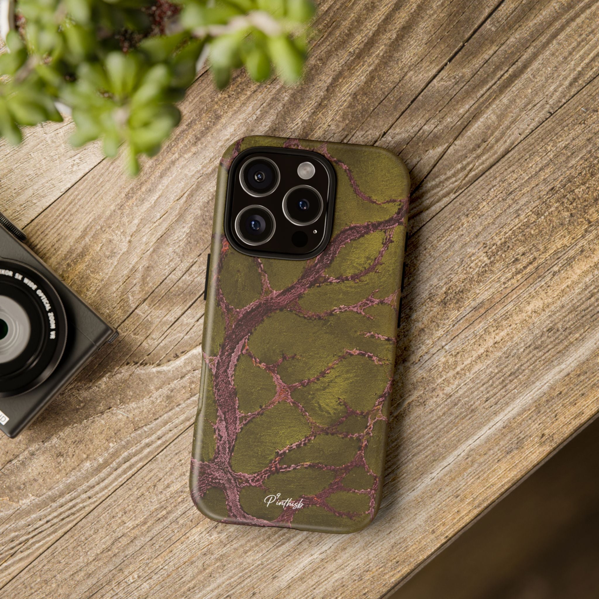 Olive & Rose Gold Tree Pattern Phone Case